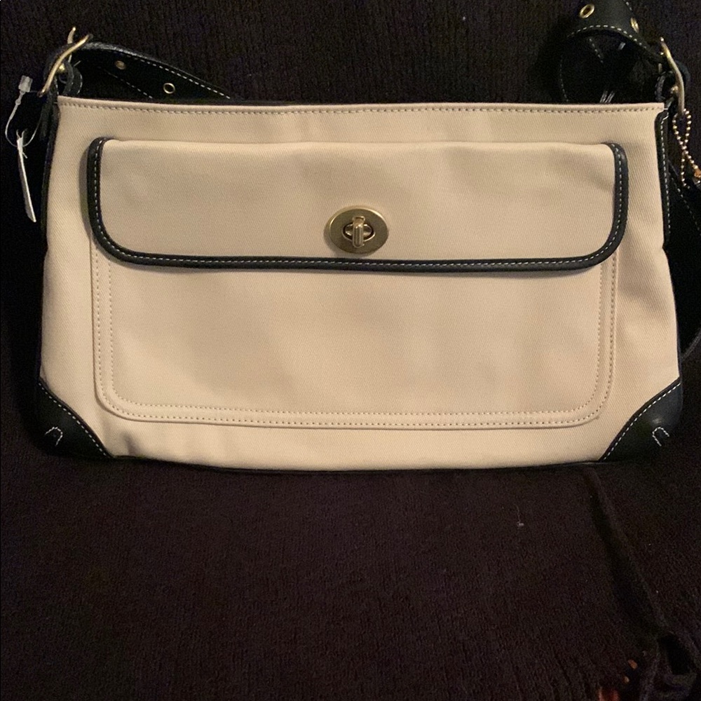 Coach Cream and Black Shoulder Bag with Minimalist Design